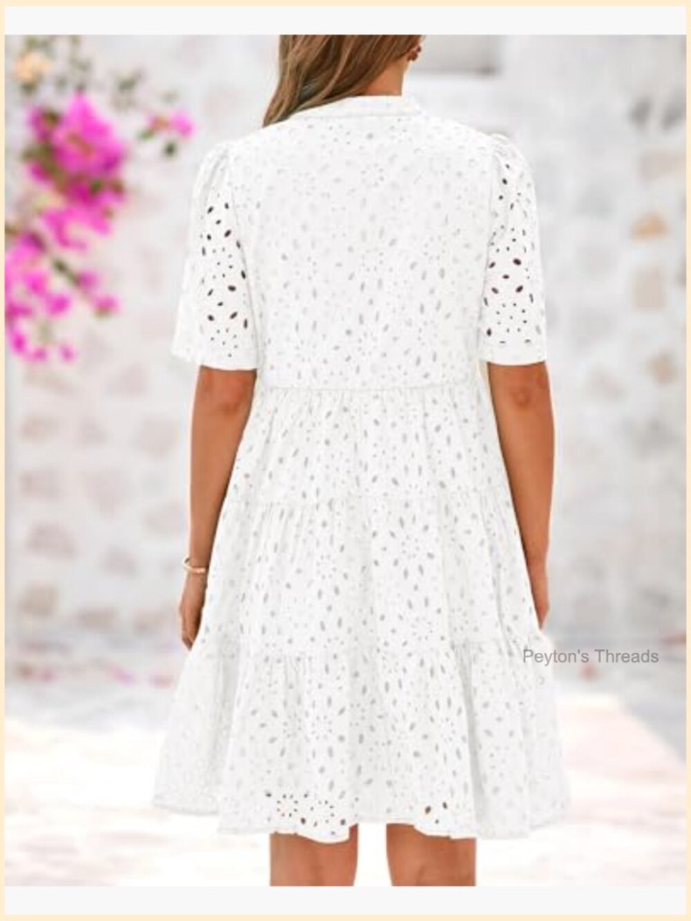 Boho V-Neck Short Sleeve Lace Ruffle Mini Dress Beach Casual Summer - Picture 3 of 7